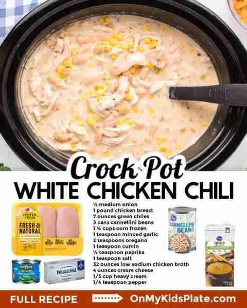 Creamy Crockpot White Chicken Chili - mmm, perfect for chilly days! Recipe from On My Kids Plate and...