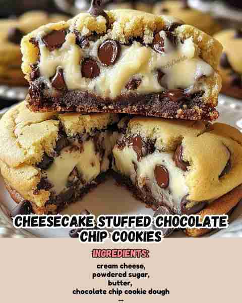 Cheesecake stuffed chocolate chip cookies ingredients for the cheesecake filling: - 8 oz cream chee...