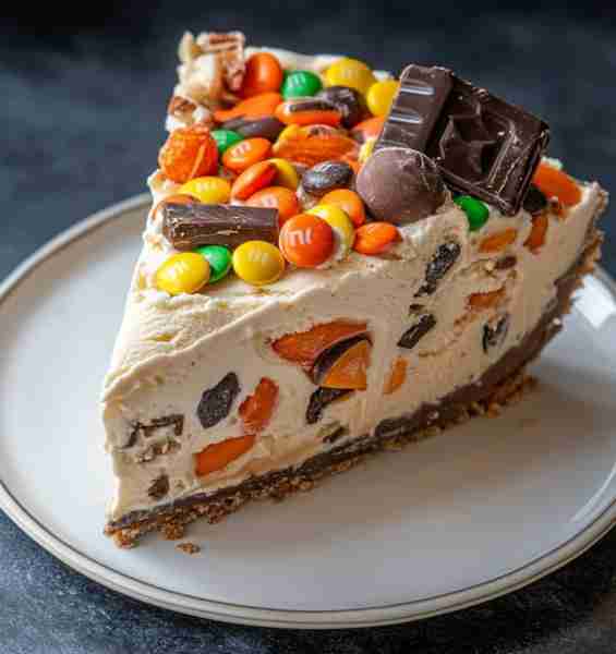 Candy-topped ice cream cake 🍰 Ingredients: For the Crust: 1 1/2 cups graham cracker crumbs 1/4 cup...