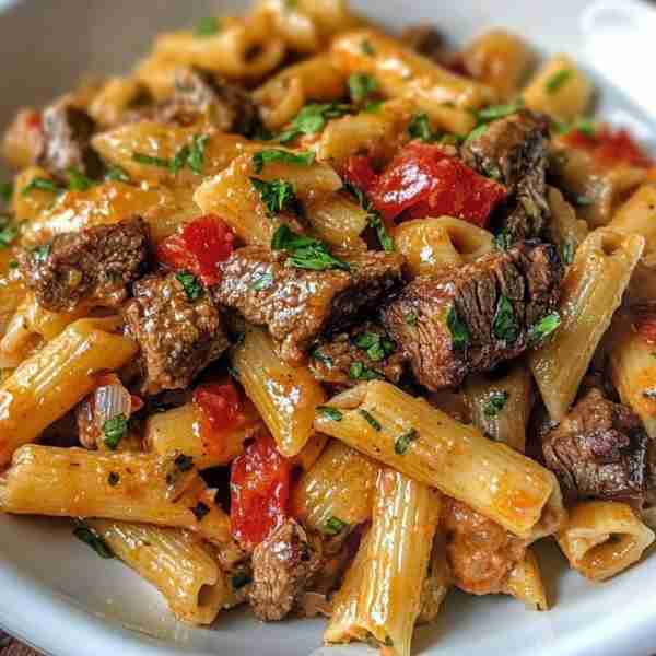One-Pot Zesty Steak Pasta Ingredients: 1 lb steak (sirloin or ribeye), cut into bite-sized pieces 2...