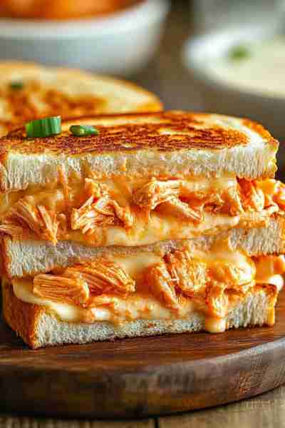 This buffalo chicken grilled cheese sandwich is crispy, cheesy, and loaded with spicy buffalo chicke...