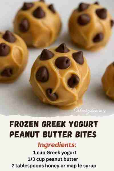 FROZEN GREEK YOGURT PEANUT BUTTER BITES (with Chocolate Chips) Ingredients: 1 cup Greek yogurt (plai...