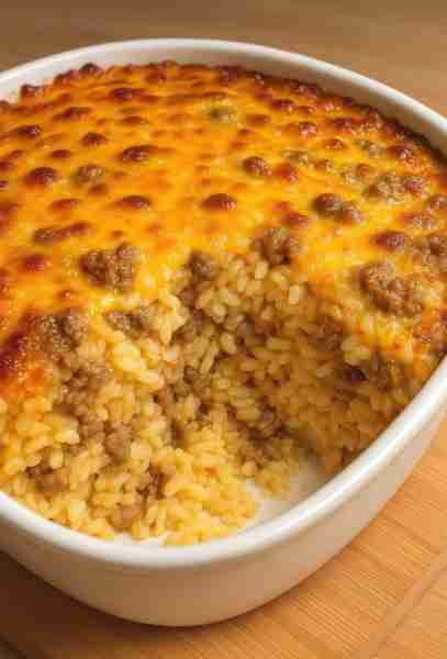 Cheesy Beef & Rice Bake🍚🧀🥩 Ingredients: 1 lb ground beef 2 cups cooked rice 1 can cream of mushro...
