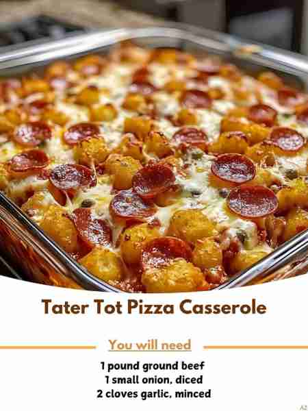 Tater Tot Pizza Casserole Ingredients 1 pound ground beef (or Italian sausage) 1 small onion, diced...