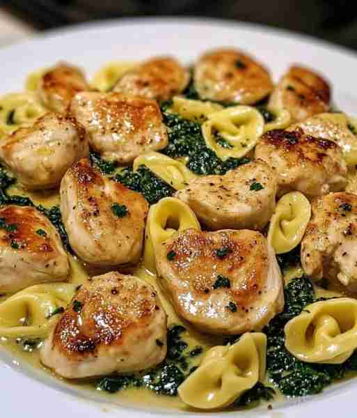 Lemon Garlic Butter Chicken with Spinach Alfredo Tortellini Ingredients ✅ For the Chicken: • 1 lb...