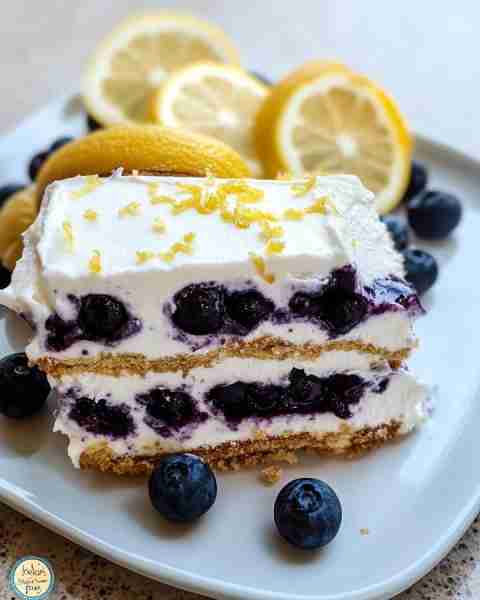 Lemon Blueberry Icebox Cake Ingredients: For the Cake Layers: 1 package (14 oz) graham crackers 1/4...