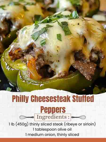 Philly Cheesesteak Stuffed Peppers Ingredients: 4 large green bell peppers, halved and deseeded 1 lb...