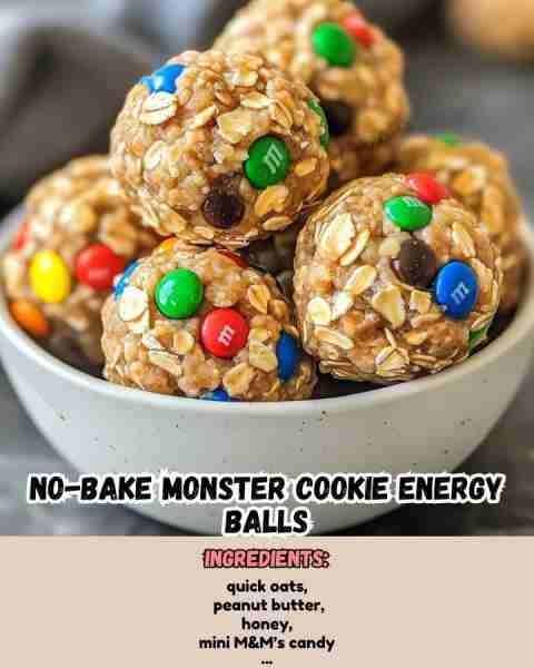 No-bake monster cookie energy balls ingredients ▢ 3 cups quick oats ▢ 1 cup peanut butter (smooth...