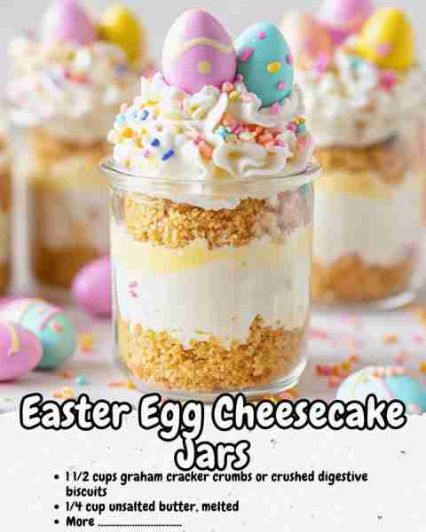 Easter Egg Cheesecake Jars - Fun, Festive, No-Bake Individual Desserts Perfect for Easter! Ingredien...