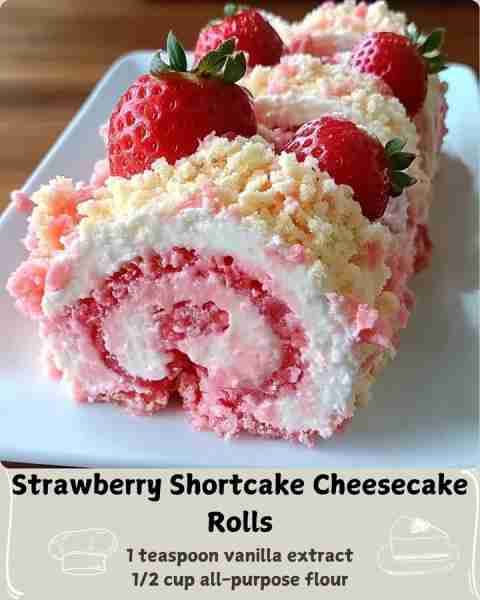 🍓 Strawberry Shortcake Cheesecake Rolls 🍓 Ingredients For the sponge cake: 4 large eggs, separated...