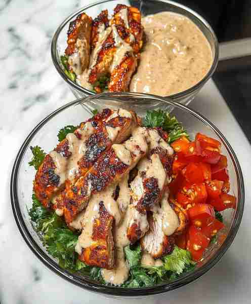 Spicy Thai Chicken Bowls with Peanut Coconut Sauce 🌶️🤤 Ready in 30 minutes - packed with flavor! In...
