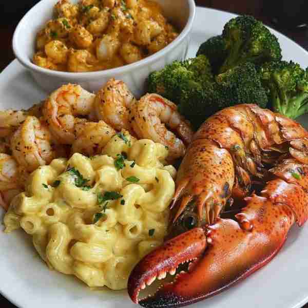 Seafood Feast with Lobster Tail, Shrimp & Creamy Mac and Cheese Ingredients: For the Lobster Tail: 2...
