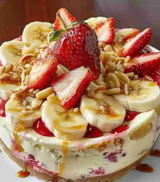 I prepared a delightful Banana Strawberry Cheesecake today! 🍌🍓🍰 It was such a fun and colorful ex...