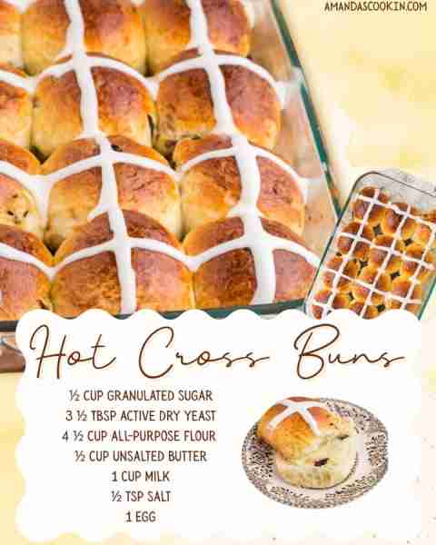 HOT CROSS BUNS 😋 EASTER CLASSIC! ½ cup granulated sugar ½ tsp salt 3 ½ Tbsp active dry yeast 4 ½ cu...