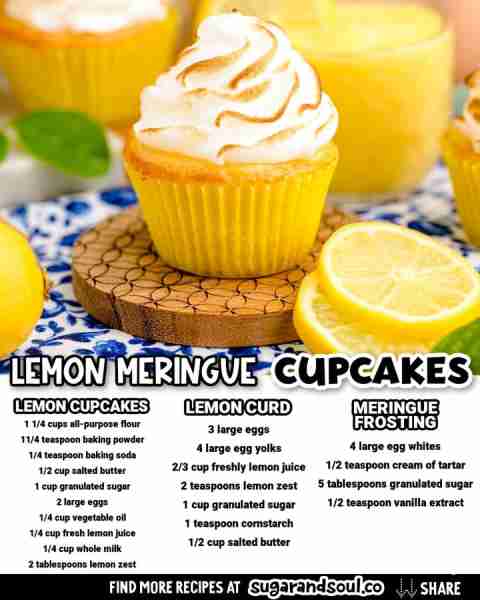 🍋🧁 Say goodbye to store-bought cupcakes and hello to these moist, sweet Lemon Meringue Cupcakes th...