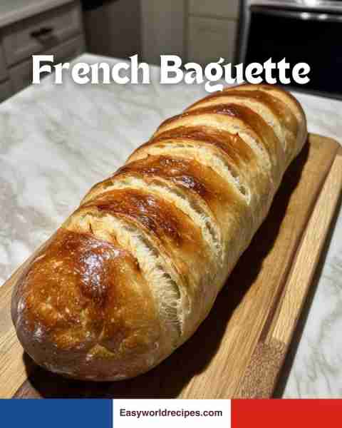 Crusty French Baguette 🥖 Golden loaf with a crispy crust and soft center 🇫🇷🍞✨ recipe in the (C0MM...