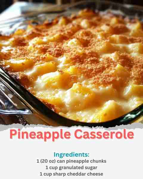 Pineapple Casserole Ingredients: 1 (20 oz) can pineapple chunks, drained (reserve 1/4 cup juice) 1 c...