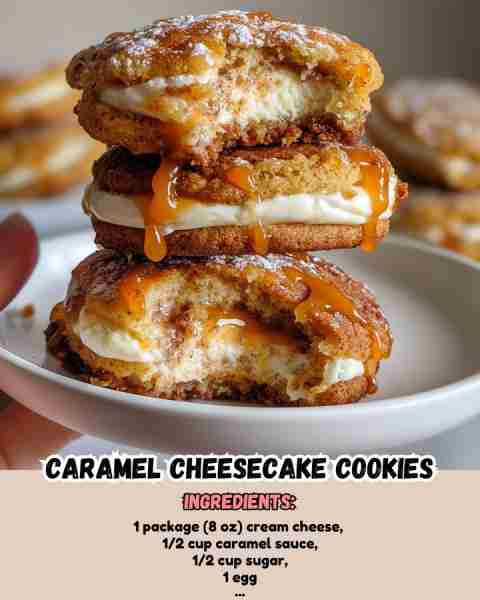 Caramel Cheesecake Cookies Ingredients: - 8 oz cream cheese - 1/2 cup caramel sauce - 1/2 cup su...