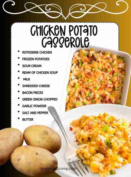 Easy Chicken Potato Casserole! 💖 Rotisserie Chicken Frozen Potatoes Sour Cream Cream of Chicken Sou...