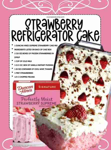 🍓🍓 STRAWBERRY REFRIGERATOR CAKE Duncan Hines Supreme Strawberry Cake Mix Ingredients Listed on Bac...