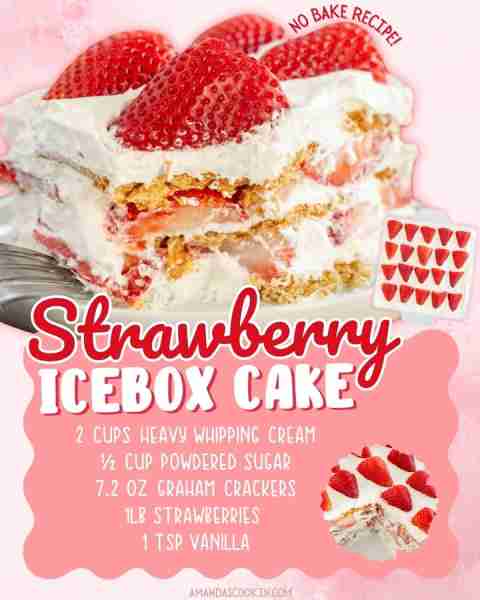 Strawberry Icebox Cake 🍓 NO-BAKE, ONE PAN RECIPE! 2 cups heavy whipping cream ½ cup powdered sugar...