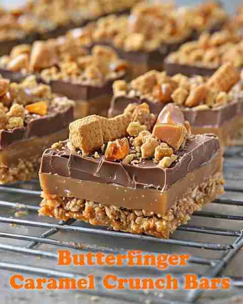 Butterfinger Caramel Crunch Bars 🤤 Ingredients: • 2 cups crushed graham crackers or granola • ½ cup...