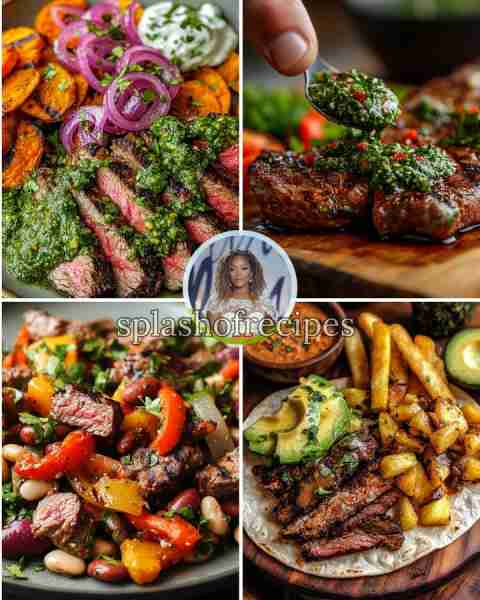 Chimichurri Steak & Rainbow Loaded Sweet Potato 🥩🍠🌈 Why it's drool-worthy: Bright green chimichur...