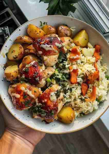 🍯 Sweet, savory, and perfectly creamy, this Honey Garlic Cream Chicken with Crispy Herb Potatoes is...