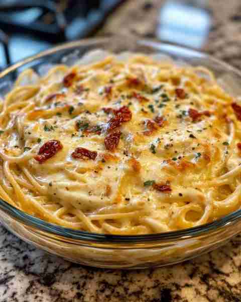 Cheesy Garlic Parmesan Spaghetti with Cream Cheese Sauce Ingredients: 1 pound spaghetti 4 tbsp butte...