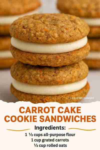 CARROT CAKE COOKIE SANDWICHES Cookies: 1 ½ cups all-purpose flour 1 tsp cinnamon ¼ tsp nutmeg ½ tsp...
