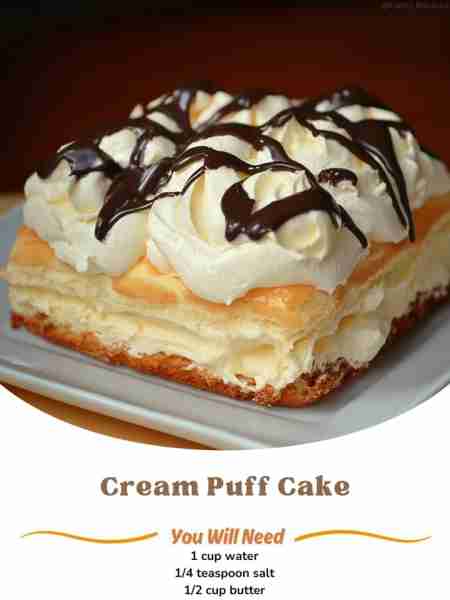 🍰Cream Puff Cake🍰 ✨A light pastry crust layered with creamy vanilla filling, fluffy whipped toppi...