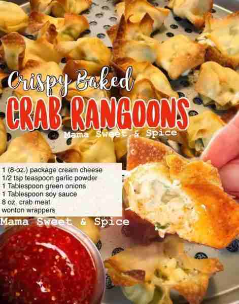 So Crispy Baked Crab Rangoons Ingredients: 1 package cream cheese 1/2 teaspoon garlic powder 1 Tabl...