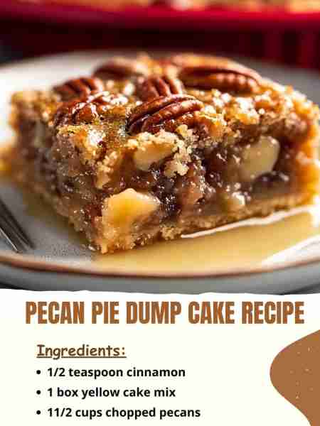 Pecan Pie Dump Cake Recipe Ingredients: ½ teaspoon cinnamon (optional) 1 box yellow cake mix 1½ cups...