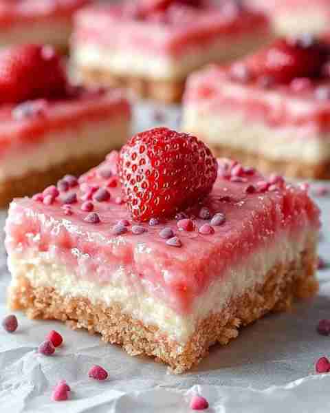 Strawberry Cream Cheese Bars 🍓🍰 These sweet, creamy strawberry cream cheese bars are the perfect d...