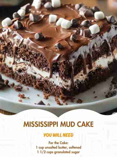 Mississippi Mud Cake Ingredients For the Cake: 1 cup unsalted butter, softened 1 ½ cups granulated s...