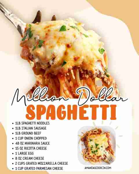 Million Dollar Spaghetti 😍 1lb spaghetti noodles 1lb Italian sausage 1lb ground beef 1 cup onion ch...
