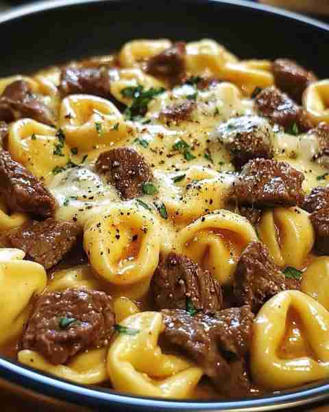 Cheesesteak Tortellini in Rich Provolone Sauce Ingredients: 1 package (12 oz) cheese tortellini 1 ta...