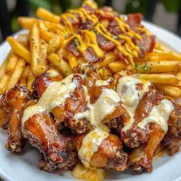 🍗🔥 Hot Honey Lemon Pepper Wings with Cheese Fries 😋✨ 📌 Ingredients: For the Hot Honey Lemon Pep...