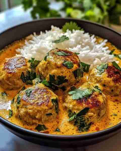 Thai Chicken Meatballs in Coconut Curry Ingredients: 1 lb ground chicken 1/4 cup breadcrumbs 1/4 cup...