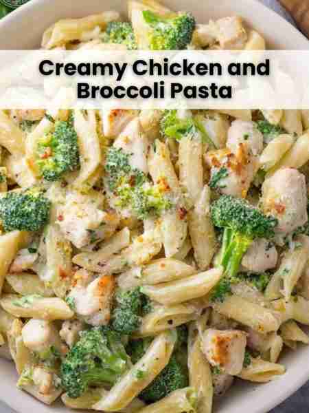 Creamy Chicken and Broccoli Pasta Ingredients: 8 ounces penne pasta 2 cups broccoli florets, chopped...