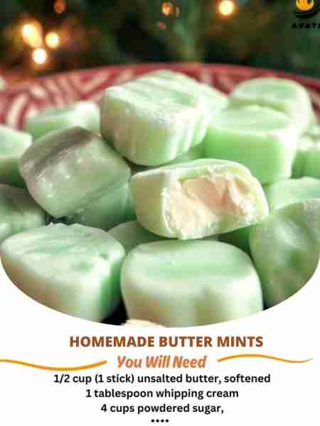 Homemade Butter Mints Ingredients: - 1/2 cup (1 stick) unsalted butter, softened - 1 tablespoon wh...