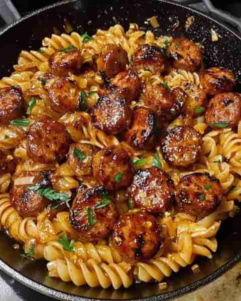 Sticky Honey Garlic Sausage Pasta Skillet Ingredients: 1 lb Italian sausage (or your choice of sausa...
