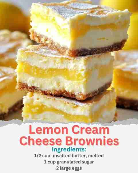 Lemon Cream Cheese Brownies Ingredients: For the brownie base: 1/2 cup unsalted butter, melted 1 cup...