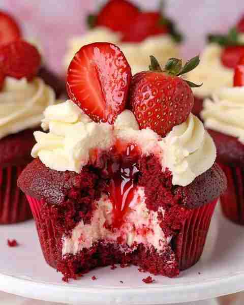 🍓 Red Velvet Crush Cupcakes 💋 Strawberry cheesecake swirls meet red velvet decadence in these rich...