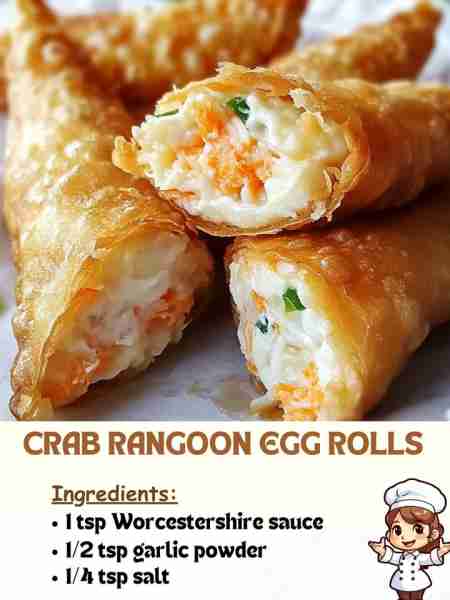 Crab Rangoon Egg Rolls Ingredients 1 tsp Worcestershire sauce ½ tsp garlic powder ¼ tsp salt