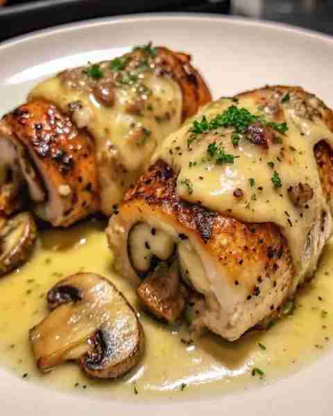 Cheesy Garlic Butter Mushroom Stuffed Chicken that’s sure to impress! 🍽️🌿 - Cheesy Garlic Butter Mu...