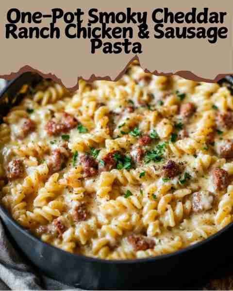🍝 One-Pot Smoky Cheddar Ranch Chicken & Sausage Pasta 🔥🧀 A deliciously creamy, smoky, and cheesy...