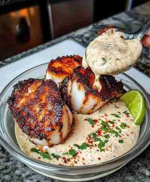 Seared Scallops with Cilantro Lime Sauce ☀️ Ingredients: For the Scallops: 8 large sea scallops 1 ta...