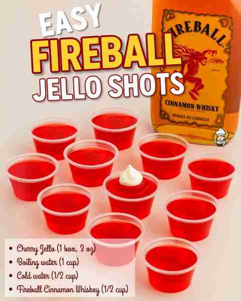 Easy Fireball Jello Shots 🍒 These Fireball Jello Shots are the perfect mix of sweet cherry and spic...