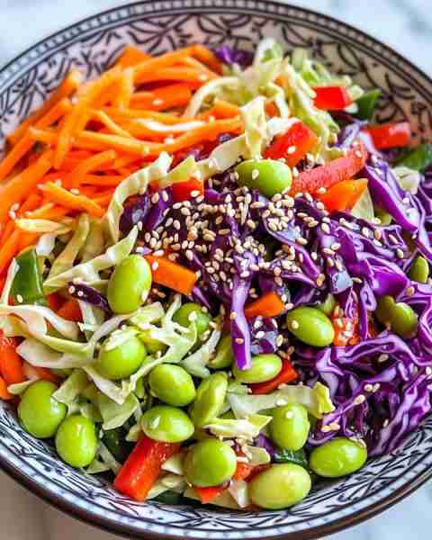 Quick & Easy Asian Coleslaw with Zingy Sesame Ginger Dressing 😋🥢 Ingredients: For the Slaw: 1/2 me...